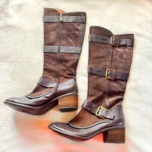 Donald J Pliner All Leather Deep Brown DAX Boots w Spatterdashes 11M Block Heel